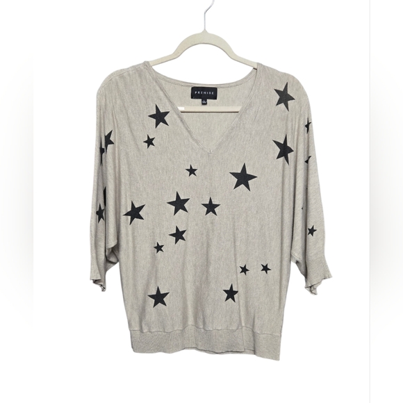 Premise Sweaters - PREMISE Star Sweater Dolman 3/4 Sleeve Sz Large Oatmeal & Black